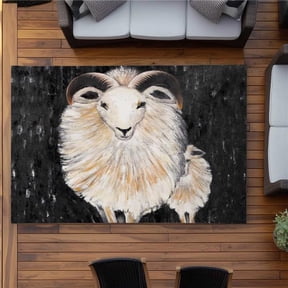 Begin Home Decor C1ROAR5747CBNJ 5 x 7 ft. Two Bushy Ram Outdoor Rectangle Area Rug - Farm Animals Home Decor
