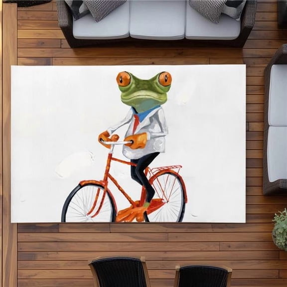 Begin Home Decor C1ROAR5750P41G 5 x 7 ft. Funny Frog Riding a Bike Rug - Reptile Outdoor Home Decor - Rectangle
