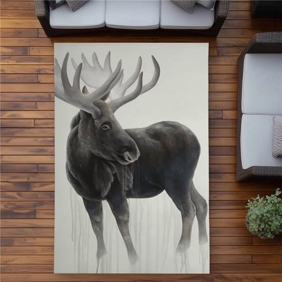 Begin Home Decor C1ROAR576A3BOH 5 x 7 ft. Bull Moose Outdoor Area Rug - Office Wildlife Home Decor - Rectangle