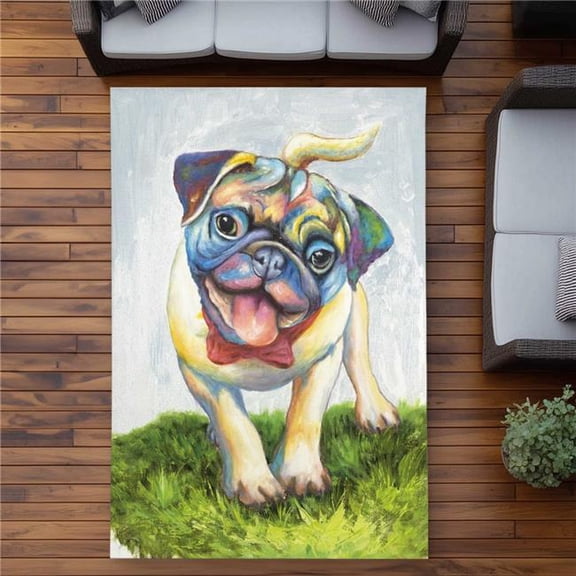 Begin Home Decor C1ROAR57BA50AU 5 x 7 ft. Colorful Smiling Pug - Blue Children Art Outdoor Rectangle Area Rug - Decor