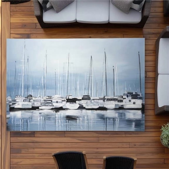 Begin Home Decor C1ROAR57C5EG8W 5 x 7 ft. Boats At the Dock 2 - Marine Blue Outdoor Area Rug for Home Decor - Rectangle