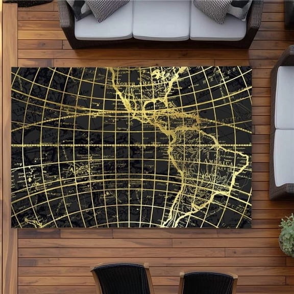 Begin Home Decor C1ROAR57CB8M32 5 x 7 ft. Black & Marine World Map Globe Rug - Modern Bedroom Decor - Rectangle