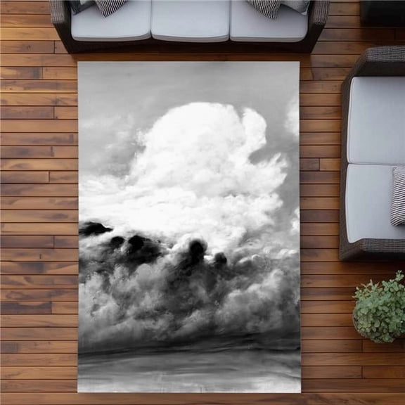 Begin Home Decor C1ROAR57D1QRCM 5 x 7 ft. Clouds Monochrome Outdoor Area Rug - Stylish Living Room Decor - Rectangle