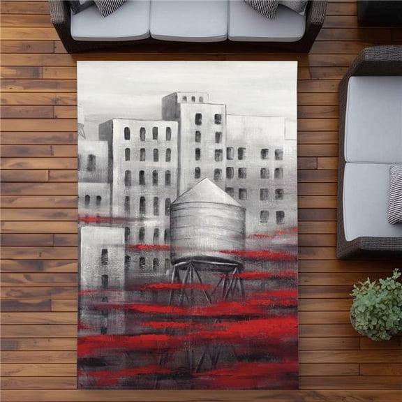 Begin Home Decor C1ROAR57G0B62Y 5 x 7 ft. Gray City with Red Clouds - Contemporary Outdoor Area Rug - Rectangle