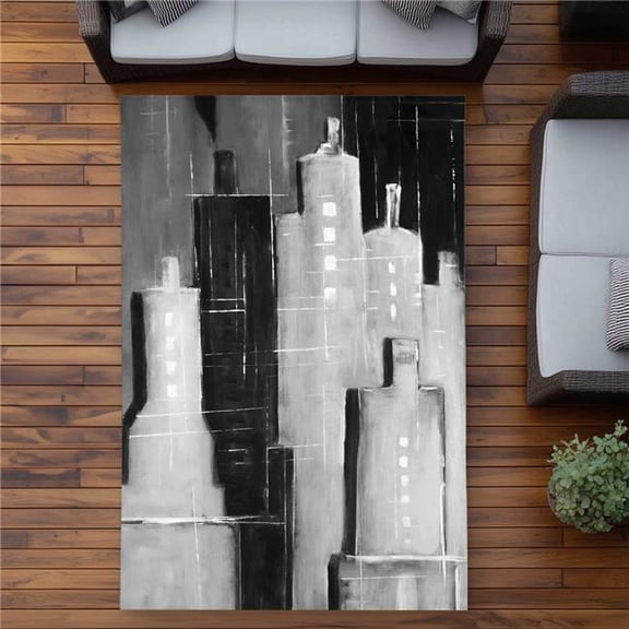 Begin Home Decor C1ROAR57QXXOVR 5 x 7 ft. Abstract Black & White Cityscape Rectangle Area Rug - Building Cities