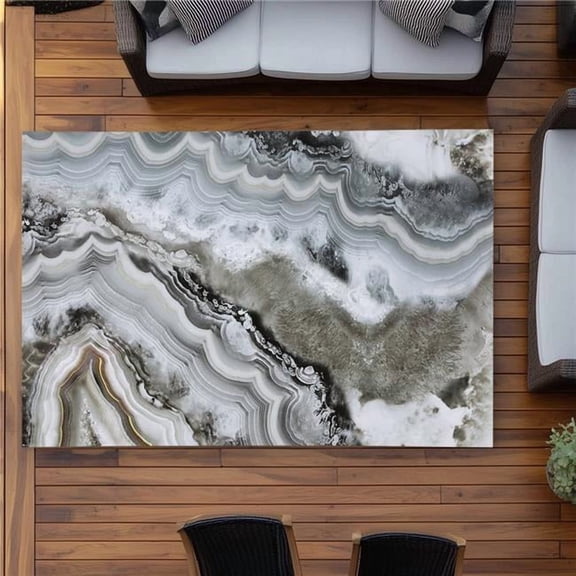 Begin Home Decor C1ROAR57S89T0G 5 x 7 ft. Abstract Geode White Bedroom Outdoor Area Rug - Home Decor - Rectangle