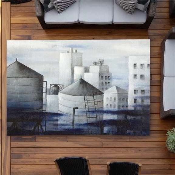 Begin Home Decor C1ROAR57S9GSOQ 5 x 7 ft. Gray City with Blue Clouds Outdoor Area Rug - Home Decor - Rectangle