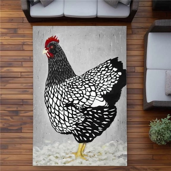 Begin Home Decor C1ROAR57VA9W10 5 x 7 ft. Black & White Wyandotte Hen - Kitchen White Outdoor Rug - Rectangle