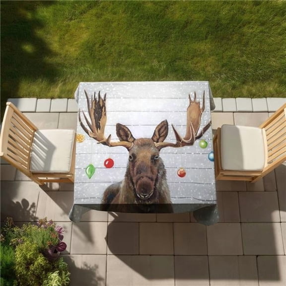 Begin Home Decor C1TC585841K2D4 58 x 58 in. Rustic Brown Deer Tablecloth - Moose with Christmas Balls Decor