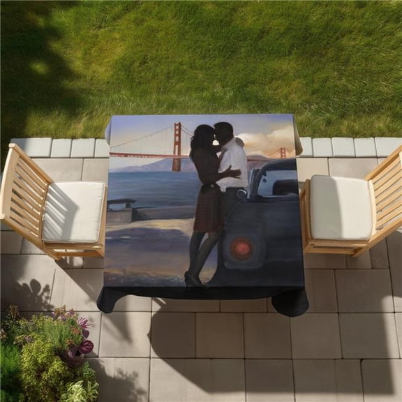 Begin Home Decor C1TC58586ICSD9 58 x 58 in. Blue Figurative Bridge Tablecloth - Loving Couple in Sf Decor