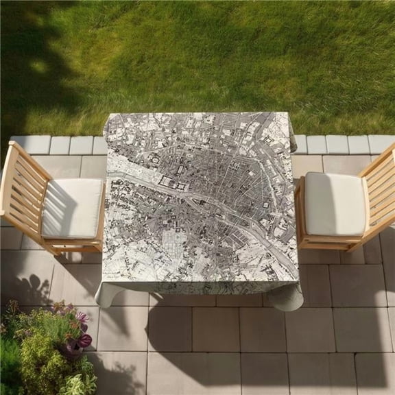 Begin Home Decor C1TC5858ANKR7M 58 x 58 in. Paris Blue Prints Beige Tablecloth - Indoor Outdoor Decor