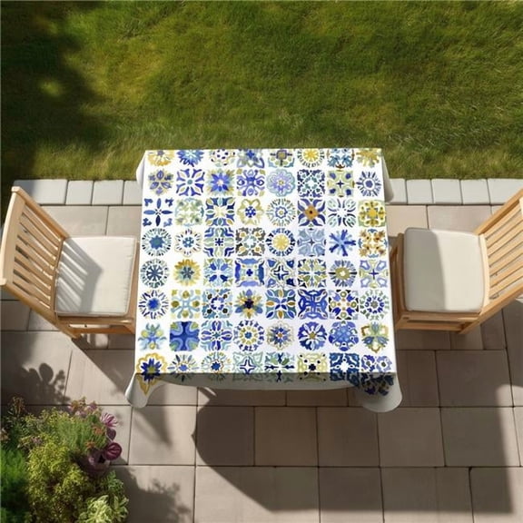 Begin Home Decor C1TC5858BJ9L6R 58 x 58 in. Watercolor Moroccan Tile Tablecloth - Blue Shapes Decor