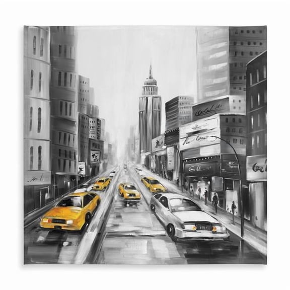 Begin Home Decor C1TC5858DAE82K 58 x 58 in. Yellow Taxis in York Tablecloth - Indoor Outdoor Decor