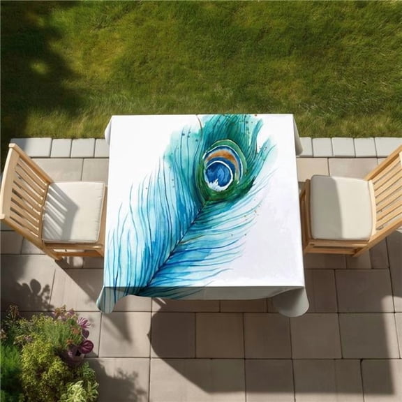 Begin Home Decor C1TC5858HCELTU 58 x 58 in. Long Peacock Feather Tablecloth - Indoor Outdoor Home Decor