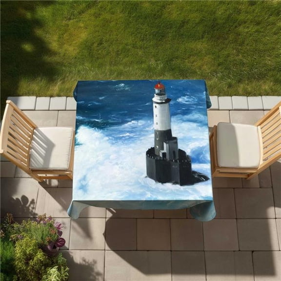 Begin Home Decor C1TC5858ILCE6K 58 x 58 in. Unleashed Waves on a Lighthouse Tablecloth - Hyperrealist