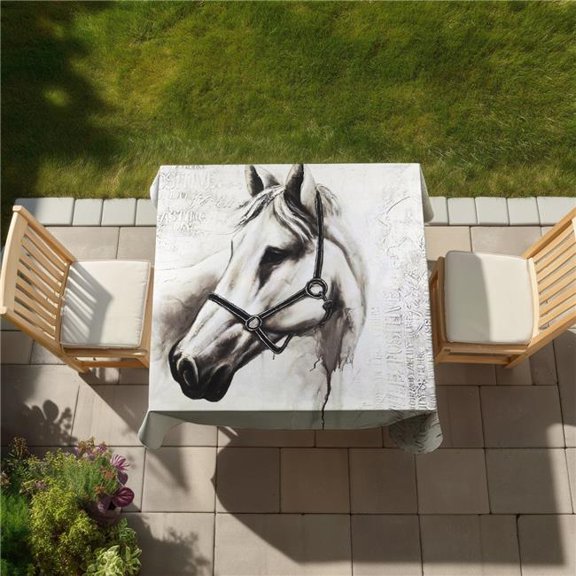 Begin Home Decor C1TC5858OZYF2C 58 x 58 in. Flicka the White Horse Tablecloth - Minimalist Home Decor