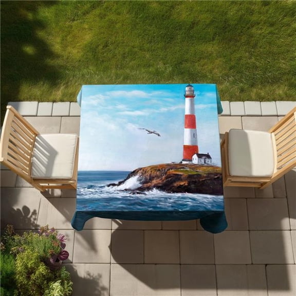 Begin Home Decor C1TC5858SJ2PJK 58 x 58 in. Lighthouse At the Edge of the Sea Tablecloth - Red Waves Decor