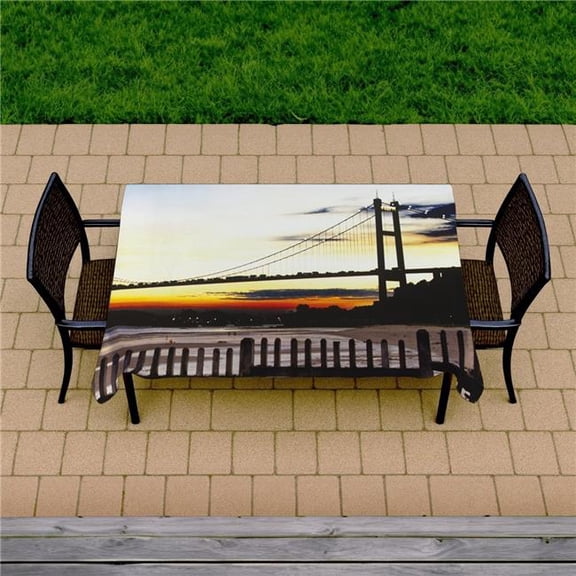 Begin Home Decor C1TCLRGE1JEYGJ 58 x 102 in. Bridge Blue Cities Tablecloth - Bridge by Sunset Home Decor