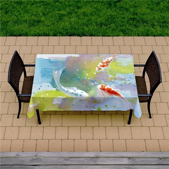 Begin Home Decor C1TCLRGERO21OX 58 x 102 in. Koi Fish Tablecloth - Blue Asian Animals Home Decor