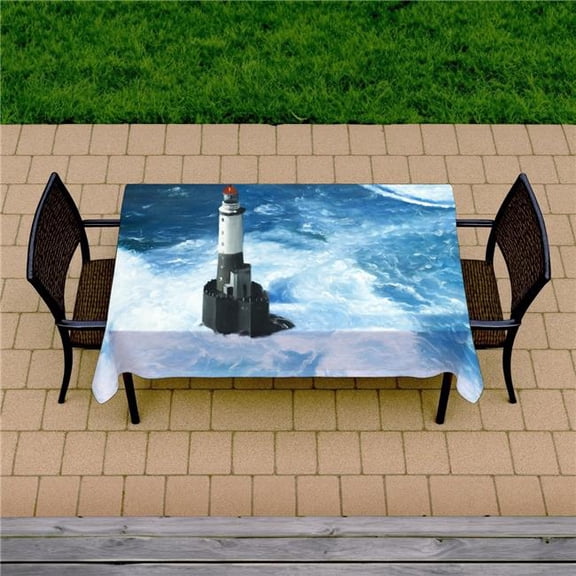 Begin Home Decor C1TCLRGETVWKK1 58 x 102 in. Marine Blue Tablecloth - Unleashed Waves on a Lighthouse Design