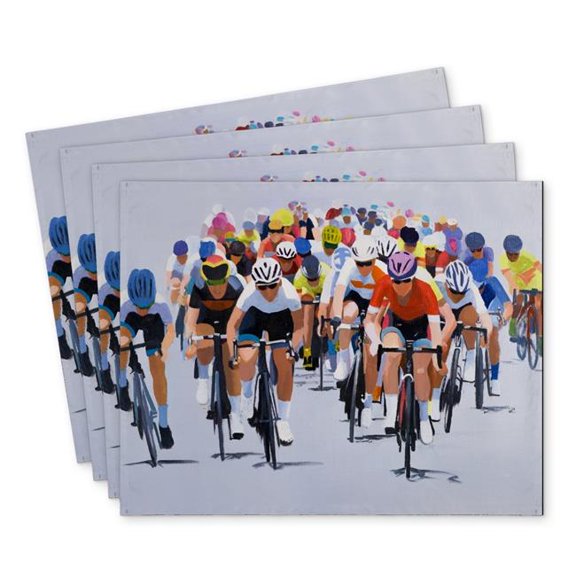Begin Home Decor C4PP1418X9QLUK 14 x 18 in. Cycling Competition Polyester Placemat for Home Decor - Stylish - Set of 4