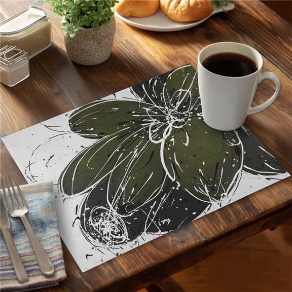Begin Home Decor C6PP141826HY1K 14 x 18 in. Green Flower Splash Outline Polyester Placemat - Home Decor - Set of 6