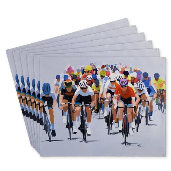 Begin Home Decor C6PP1418IVNZYR 14 x 18 in. Cycling Competition Polyester Placemat - Home Decor Accents - Set of 6