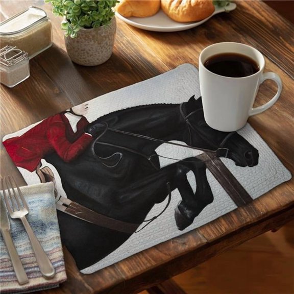 Begin Home Decor CBPM1418E100VU 14 x 18 in. Riding Competition Black Braided Polyester Placemat - Home Decor