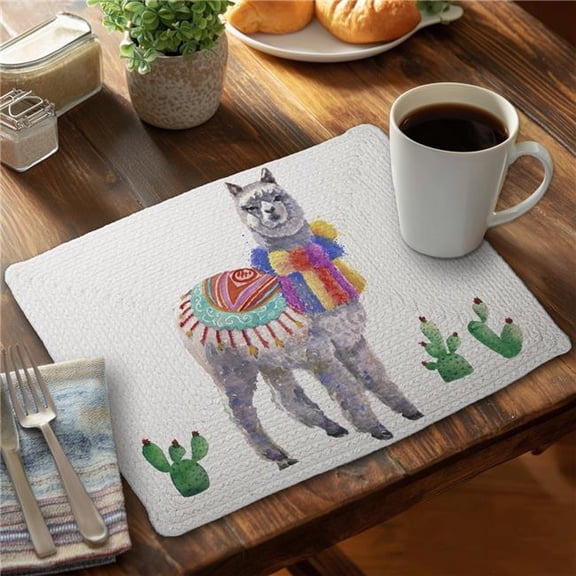 Begin Home Decor CBPM1418EHL1QY 14 x 18 in. Ethnic Gray Farm Animals Braided Placemat - Peruvian Lama Decor