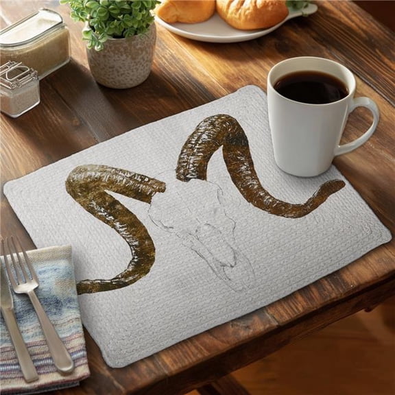 Begin Home Decor CBPM1418JIFHUX 14 x 18 in. Aeries Skull Horns White Polyester Placemat - Animal Home Decor