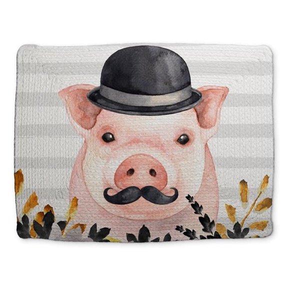 Begin Home Decor CBPM1418KSFFAS 14 x 18 in. Small Detective Pig Gray Braided Placemat - Home Decor Item