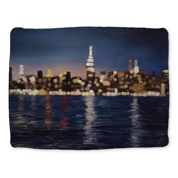 Begin Home Decor CBPM1418SH7OSL 14 x 18 in. Blue Braided Polyester Placemat - Blurry City by Night Decor