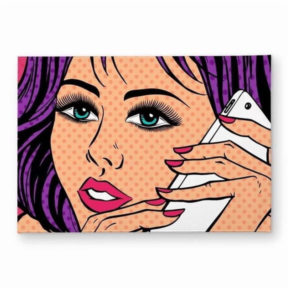 Begin Home Decor CODM17240KJEHF 17 x 24 in. Pop Art Style Lady on Phone - Indoor Outdoor Door Mat