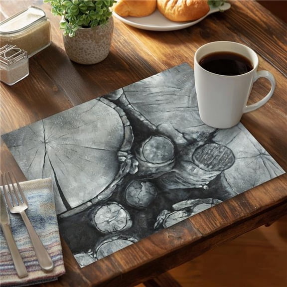 Begin Home Decor CPPM1418I1BSLD 14 x 18 in. Textured Wooden Logs Monochrome Trees Bedroom Polyester Placemat