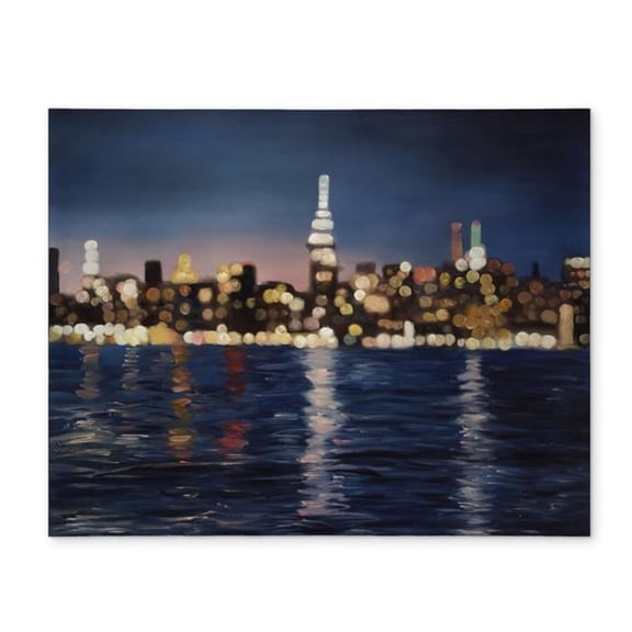 Begin Home Decor CPPM1418J5BZ74 14 x 18 in. Blue Polyester Placemat - Blurry City with Water by Night Decor