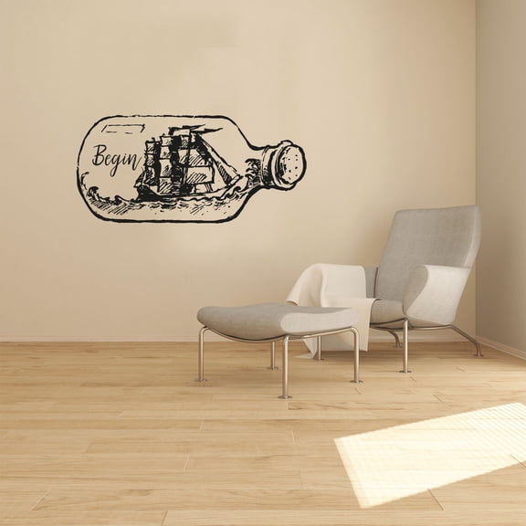 Begin Quote Boat Bottle Sailing Sailor Sail Boat Ocean Sea Silhouette Vinyl Design Wall Sticker Wall Art Wall Decal Boy Girl Kid Room Bedroom Sailor Home Decor Stickers Decoration Size (6x10 inch)