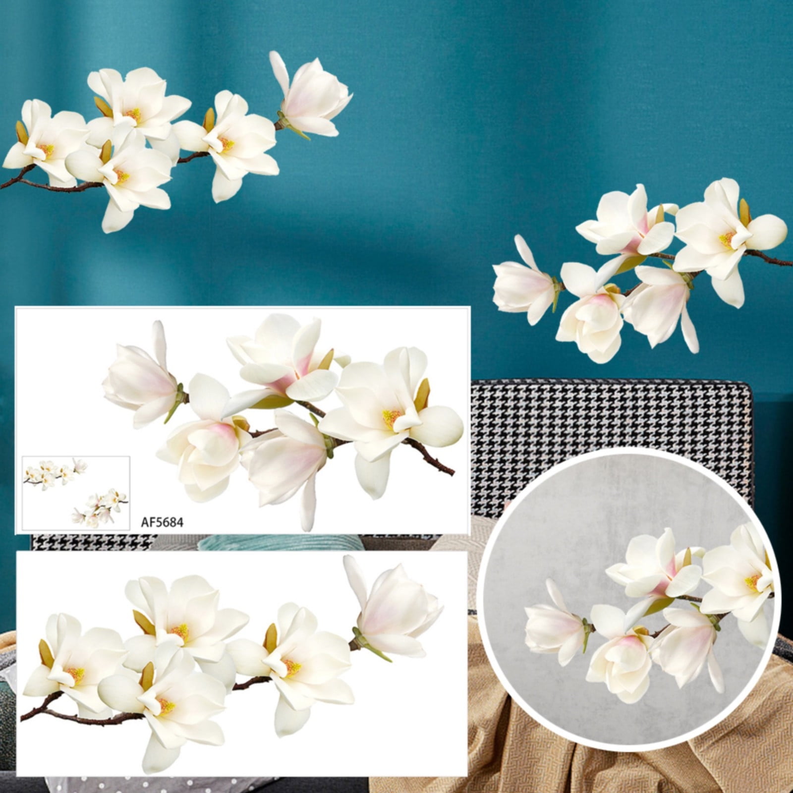 Begine White Magnolia Flower Home Wall Sticker,White Magnolia Home Wall