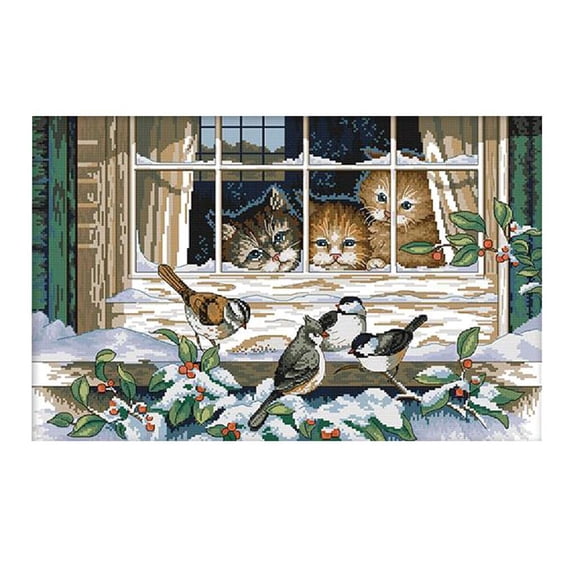 Beginner 14ct Counted Cross s Cat and Birds Handwork Embroidery Pattern Cotton Thread Aida Cloth Wedding Gifts Bedroom Decor