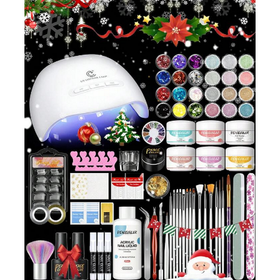 Beginner Acrylic Nail Kit With UV Nail Lamp Glitter Powder Complete DlY Nail Art Starter Kit For Gift Nail Extensions Gift Set