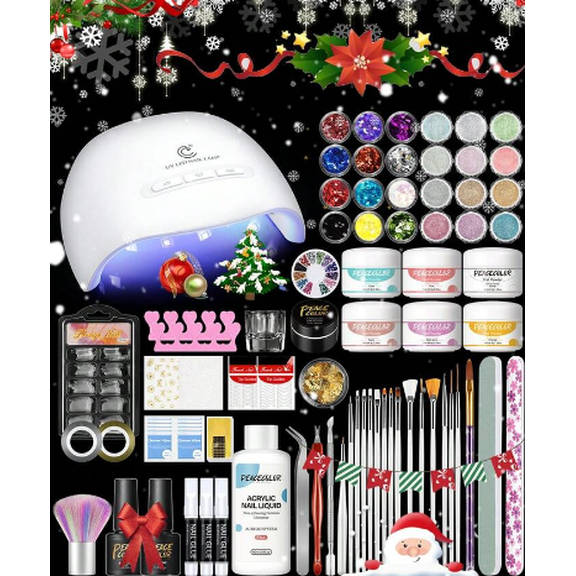 Beginner Acrylic Nail Kit With UV Nail Lamp Glitter Powder Complete DlY Nail Art Starter Kit For Gift Nail Extensions Gift Set