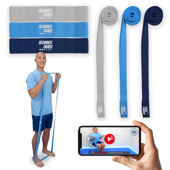 Beginner Bands Set of 6 by Justin Agustin  Specifically Designed for Total Beginners  Gentle Exercise Bands for Seniors & Limited Mobility  Soft Fabric  Home Gym Equipment. Incl. Door Kit & Bag