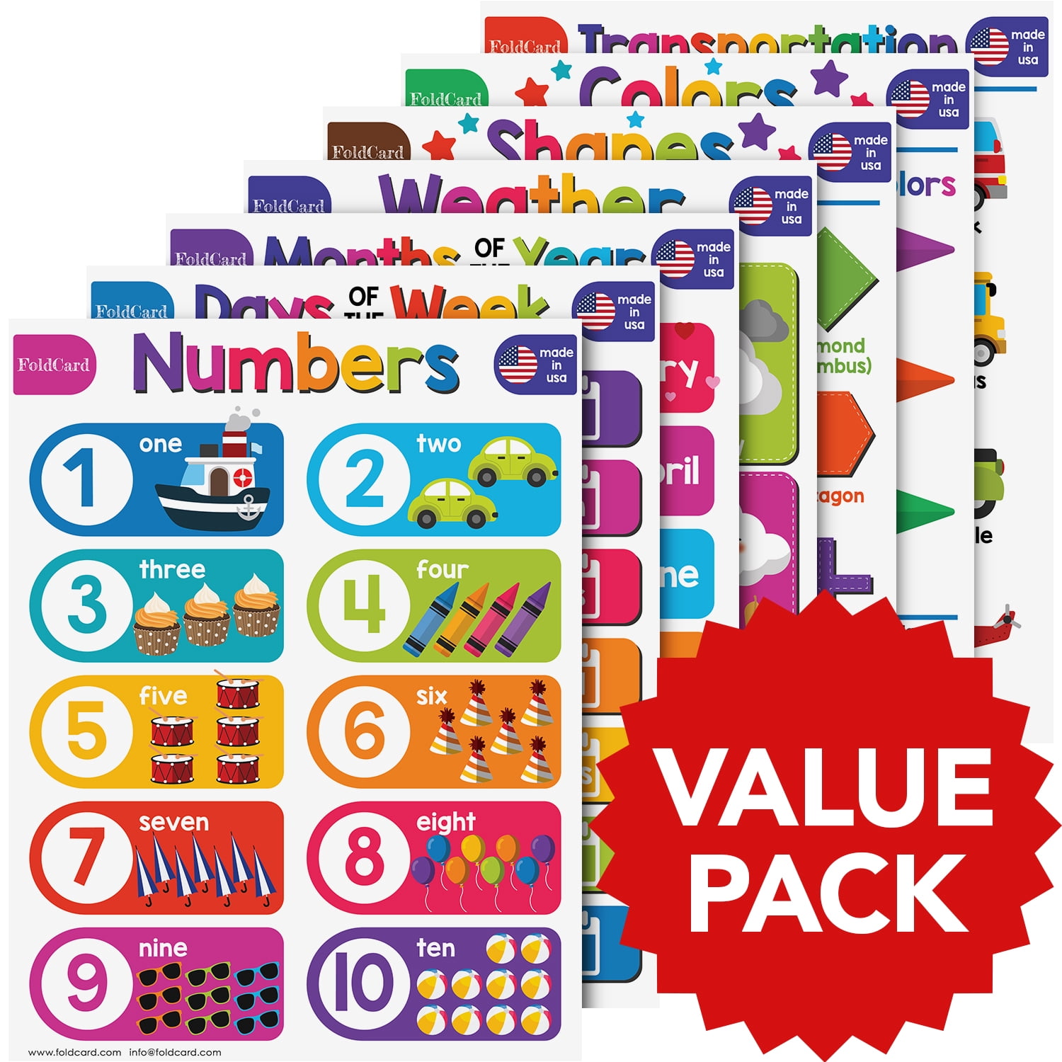 Beginner Bundle – 7 Educational Posters for Kids – Classroom and Homeschool Learning Chart Decorations and School Supplies Materials, Preschool to Grade 3 | Durable, Glossy Cardstock | 8.5" x 11"