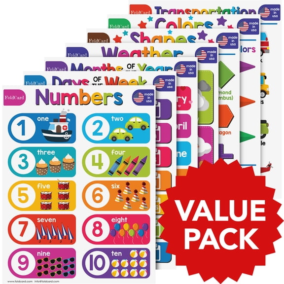 Beginner Bundle – 7 Educational Posters for Kids – Classroom and Homeschool Learning Chart Decorations and School Supplies Materials, Preschool to Grade 3 | Durable, Glossy Cardstock | 8.5" x 11"