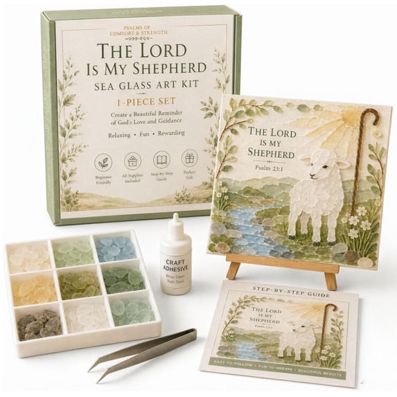Beginner Christian Sea Glass Art Kit, Psalms of Comfort and Strength DIY Bible Verse Craft with Guided Design, Relaxing Religious Art Project for Adults and Women