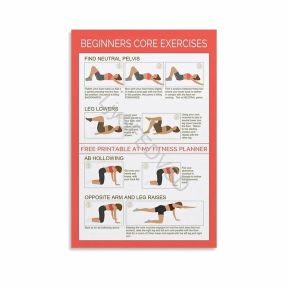 Beginner Core Exercises Poster Neutral Pelvis Abdominal Hollowing Workout Chart Canvas Painting Wall Art poster