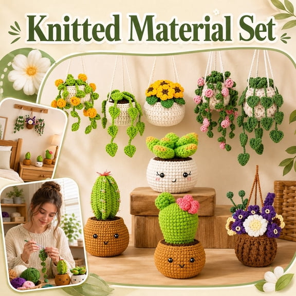 Beginner Craft Crochet Supplies, Beginner Crochet Kit, Crochet Hook Set, Cotton Yarn for Crochet, Wall Hanging Planter and Car Charm Kit, Includes Soft Cotton Yarn, Ergonomic