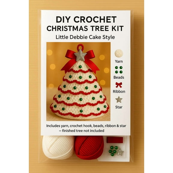 Beginner Crochet Christmas Tree Kit With Pearl And Ribbon Accents For Home Decor