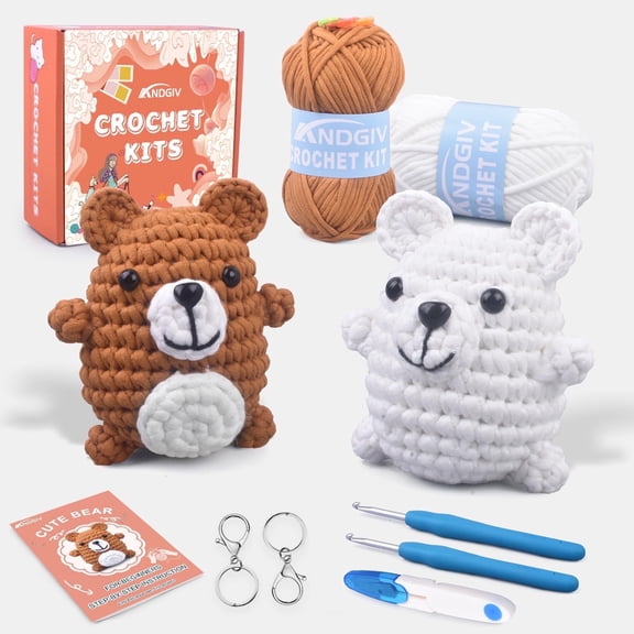 Beginner Crochet Kit - 2 Cute Bear Patterns with Video Tutorial, Yarn & Hook Included