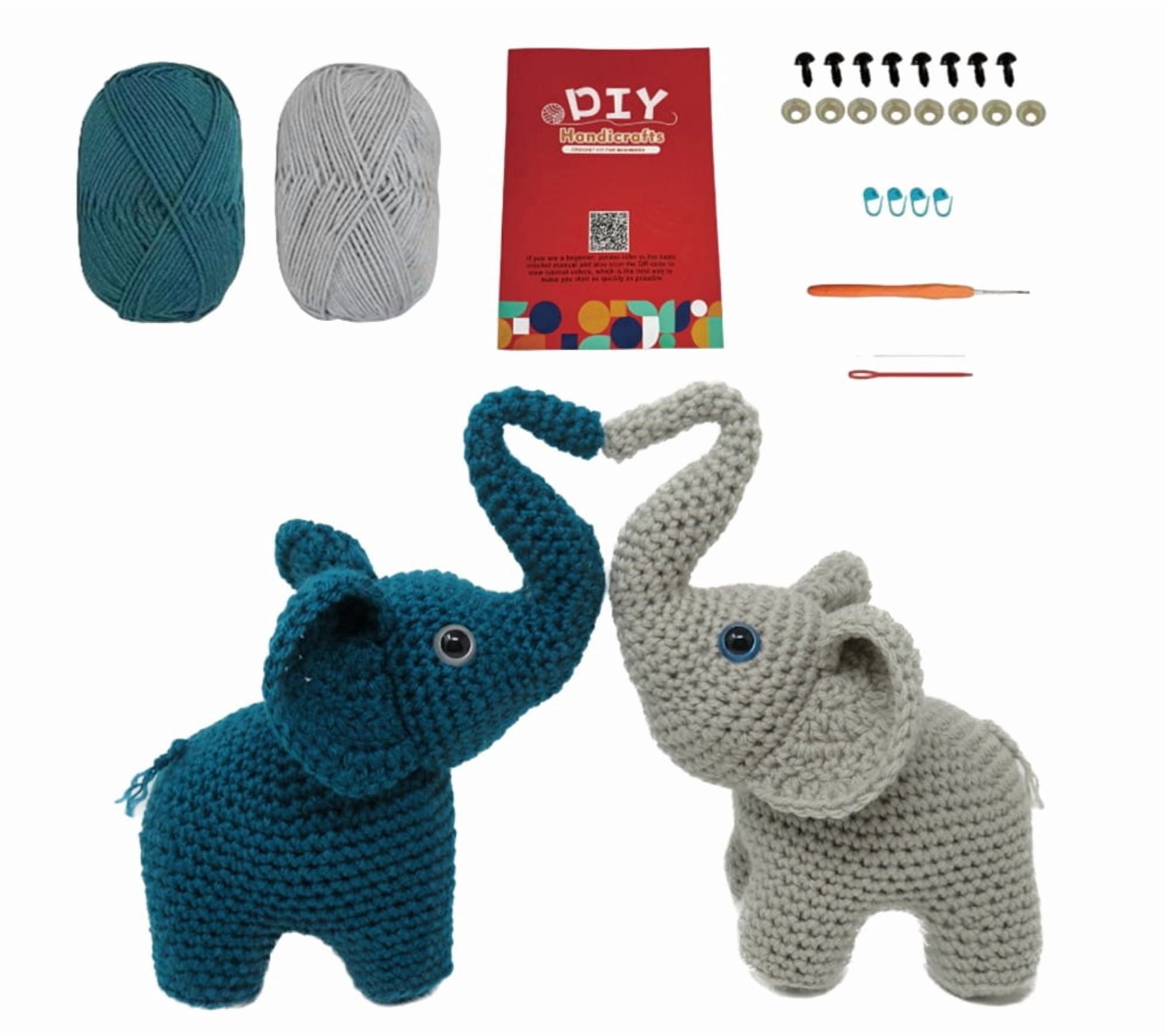 Elephant Crochet Kit for Beginners, 2-Pack Amigurumi Starter Set with Step-by-Step Video Tutorials, TIKA