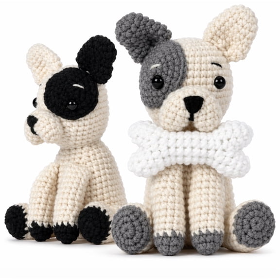 2 Pack French Bulldog Crochet Kit for Beginners, Dog Amigurumi Starter Set with Step by Step Video Tutorials, TIKA